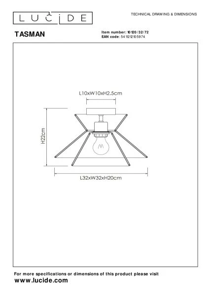 Lucide TASMAN - Flush ceiling light - Ø 32 cm - 1xE27 - Natural - technical
